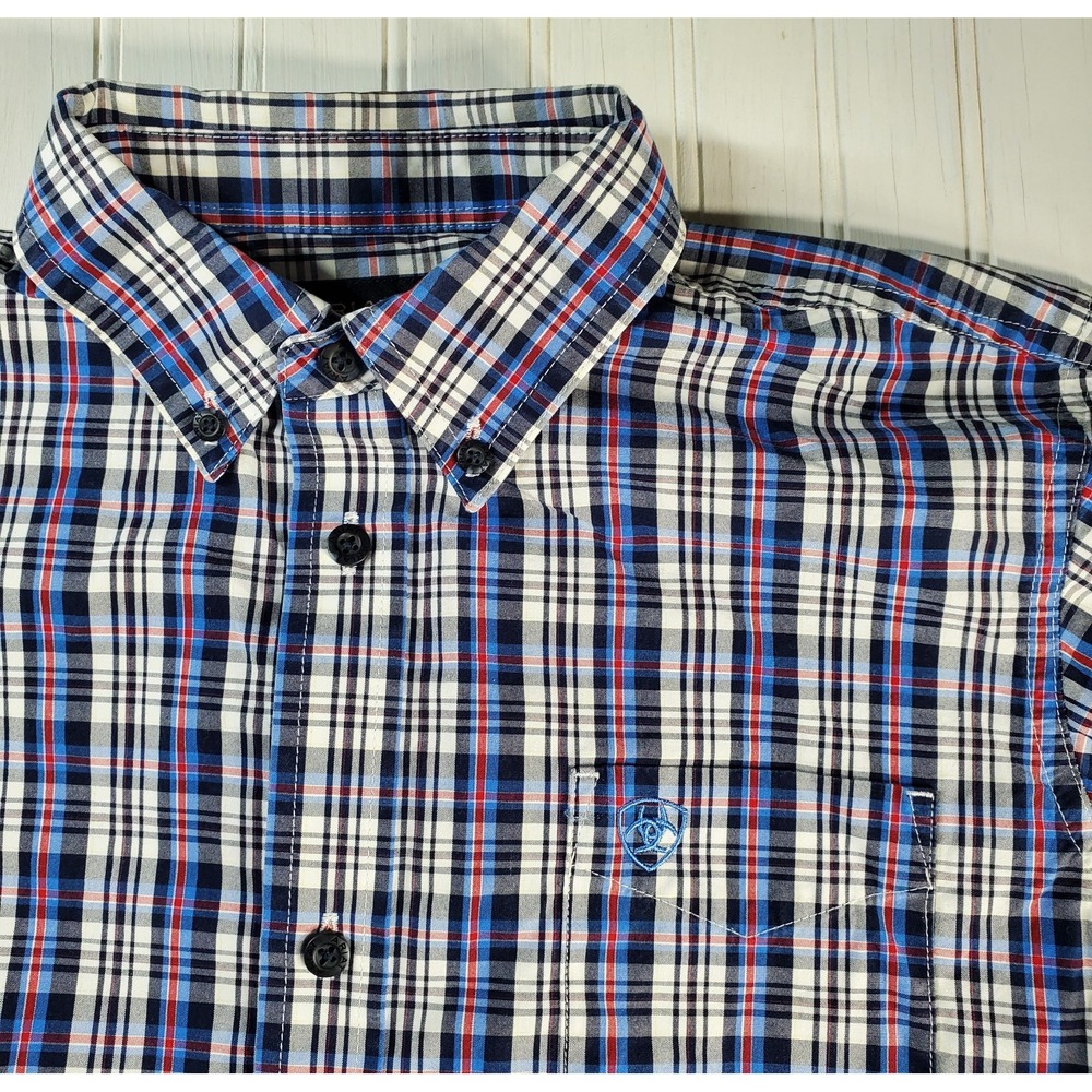 Ariat Youth Boys Pro Series L  (14-16) Shirt Blue Plaid Button-Up Long-Sleeve